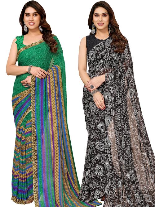 pack of 2 printed casual wear saree with blouse - 21441114 - Very Small Image - 1