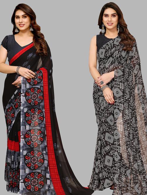 pack of 2 printed casual wear sarees - 21441115 - Very Small Image - 1