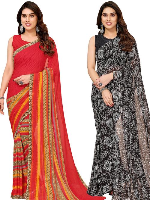 women pack of 2 printed casual sarees with blouse - 21441116 - Very Small Image - 1