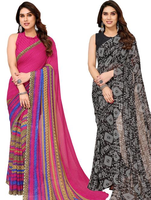 pack of 2 printed sarees with blouse - 21441118 - Very Small Image - 1