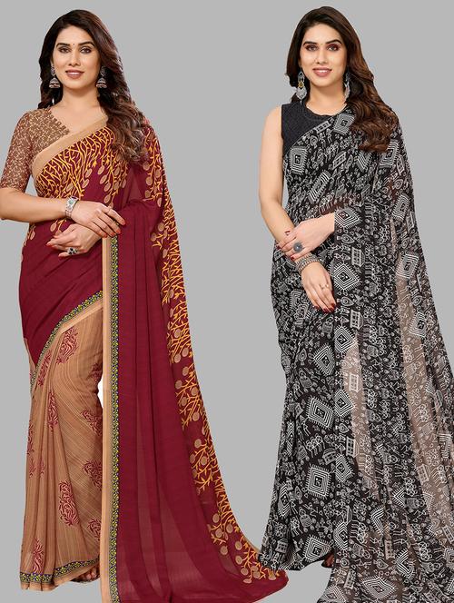 women pack of 2 casual wear sarees with blouse - 21441119 - Very Small Image - 1