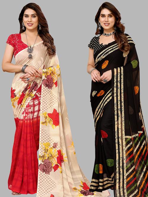 pack of 2 casual wear combo sarees with blouse - 21441127 - Very Small Image - 1