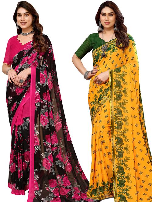 pack of 2 printed casual wear sarees with blouse - 21441133 - Very Small Image - 1