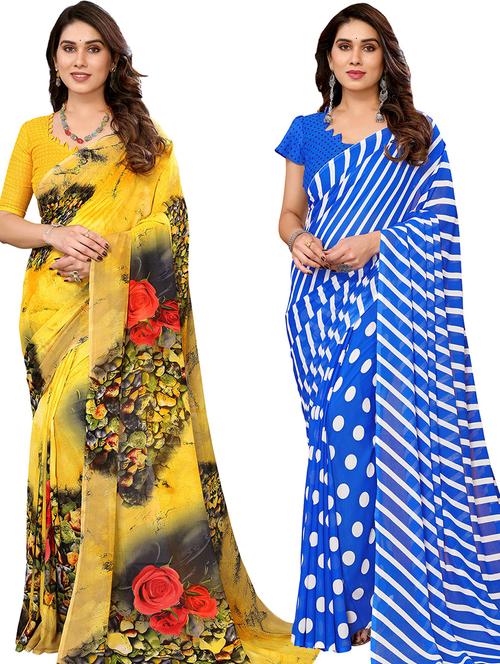 women pack of 2 casual wear sarees with blouse - 21441134 - Very Small Image - 1