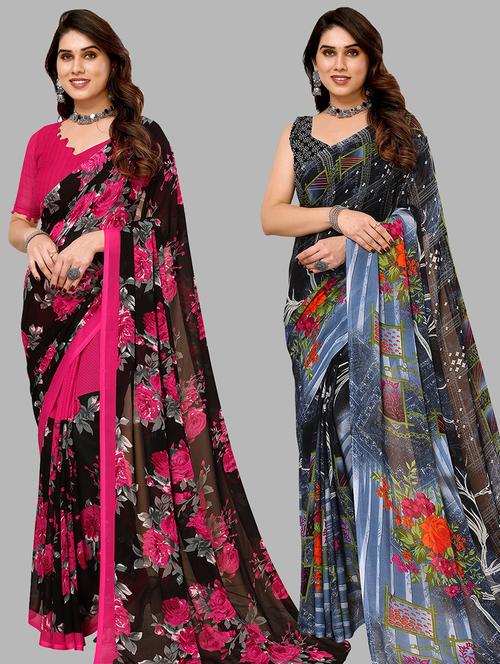 pack of 2 printed casual wear saree with blouse - 21441137 - Very Small Image - 1