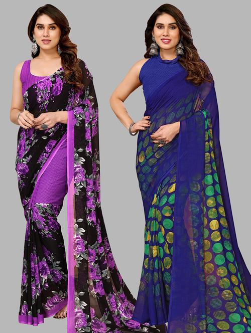 pack of 2 printed casual wear sarees with blouse - 21441140 - Very Small Image - 1