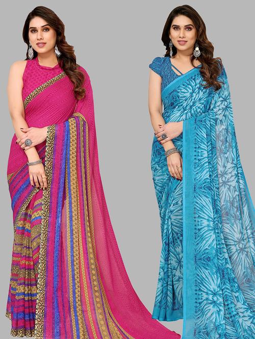 pack of 2 women printed sarees with blouse - 21441141 - Very Small Image - 1