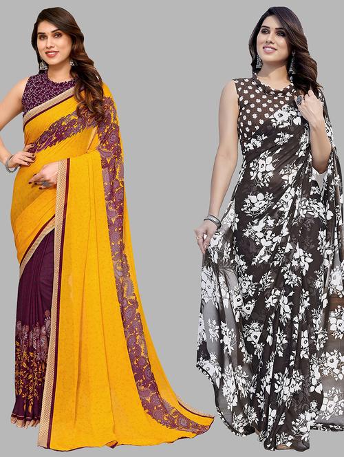 pack of 2 printed casual wear sarees - 21441142 - Very Small Image - 1