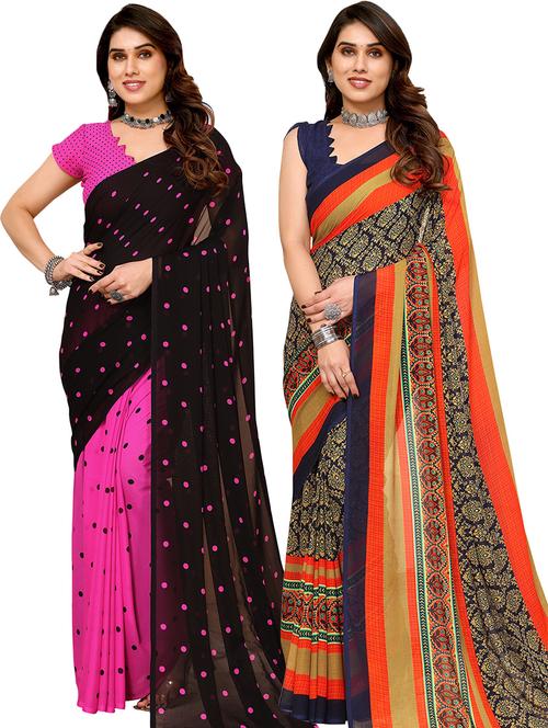pack of 2 printed sarees with blouse - 21441143 - Very Small Image - 1