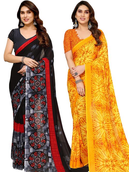 women pack of 2 printed casual sarees with blouse - 21441144 - Very Small Image - 1