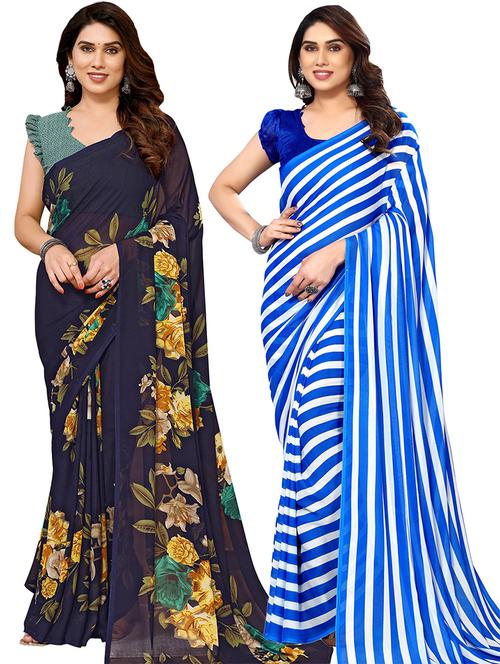 pack of 2 printed casual wear sarees - 21441146 - Very Small Image - 1