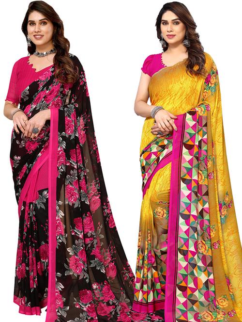 pack of 2 printed casual wear sarees with blouse - 21441149 - Very Small Image - 1