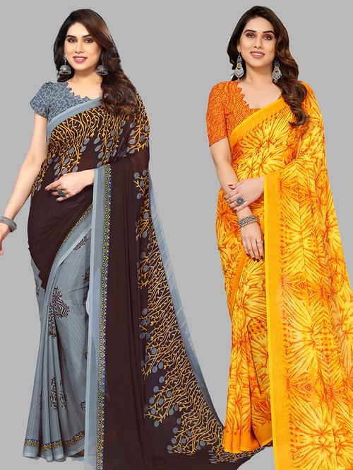 pack of 2 printed casual wear saree with blouse - 21441150 - Very Small Image - 1