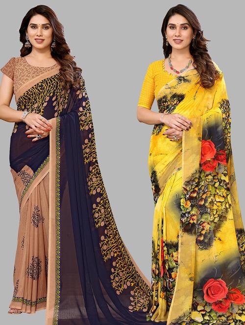 women pack of 2 printed casual sarees with blouse - 21441151 - Very Small Image - 1