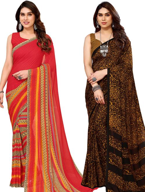 pack of 2 casual wear combo sarees with blouse - 21441152 - Very Small Image - 1