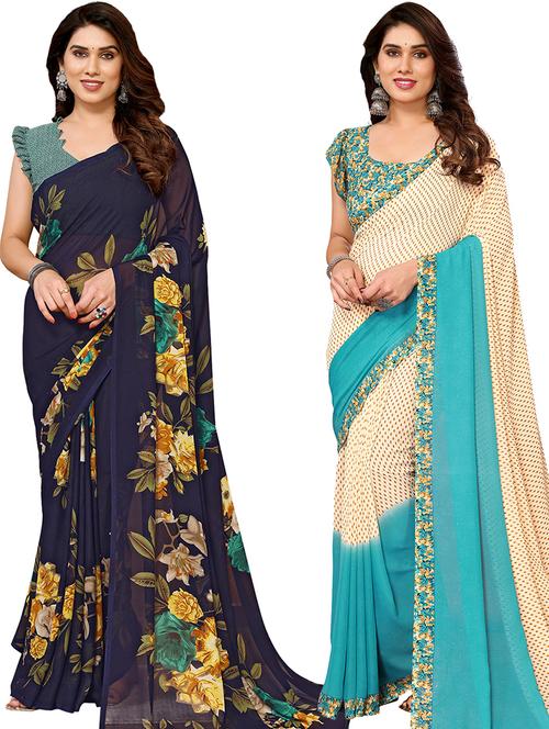pack of 2 casual wear combo sarees with blouse - 21441154 - Very Small Image - 1