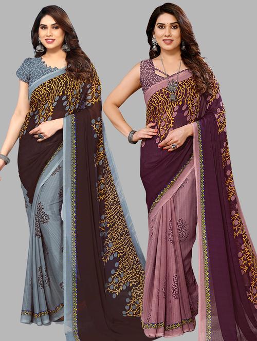 pack of 2 casual wear combo sarees with blouse - 21441156 - Very Small Image - 1