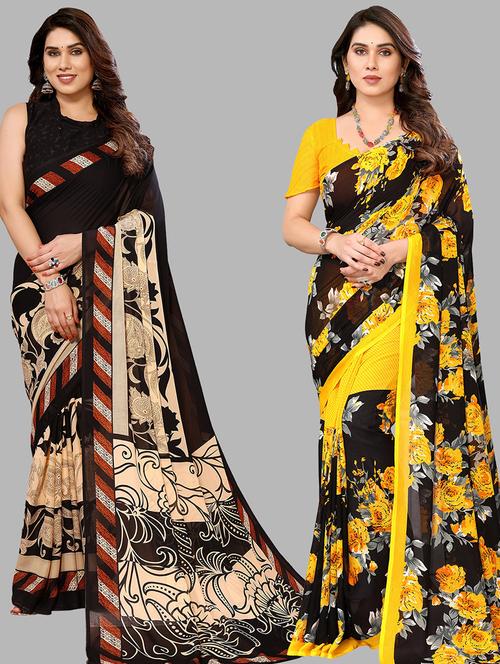 pack of 2 printed casual wear sarees with blouse - 21441159 - Very Small Image - 1