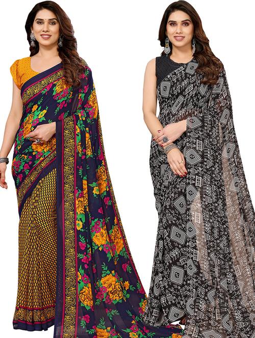 women pack of 2 printed casual sarees with blouse - 21441163 - Very Small Image - 1