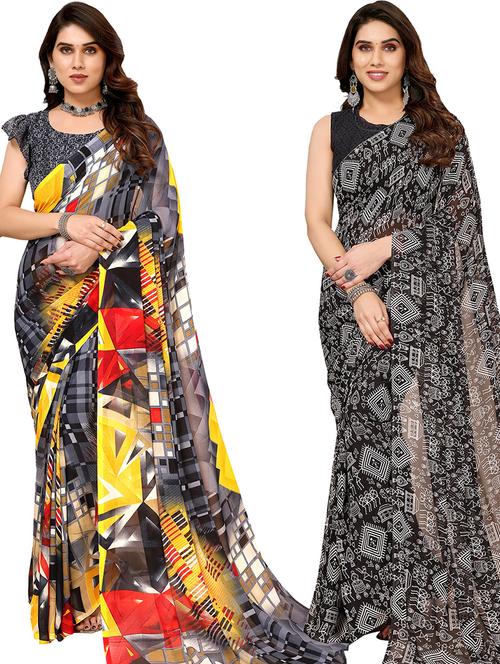 pack of 2 printed casual wear sarees - 21441164 - Very Small Image - 1