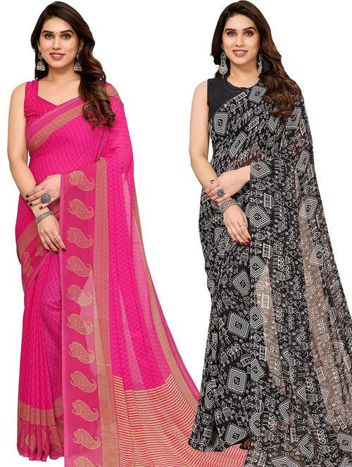 women pack of 2 casual wear sarees with blouse - 21441165 - Very Small Image - 1