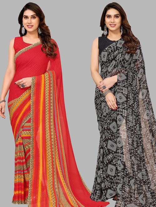 pack of 2 casual wear combo sarees with blouse - 21441166 - Very Small Image - 1