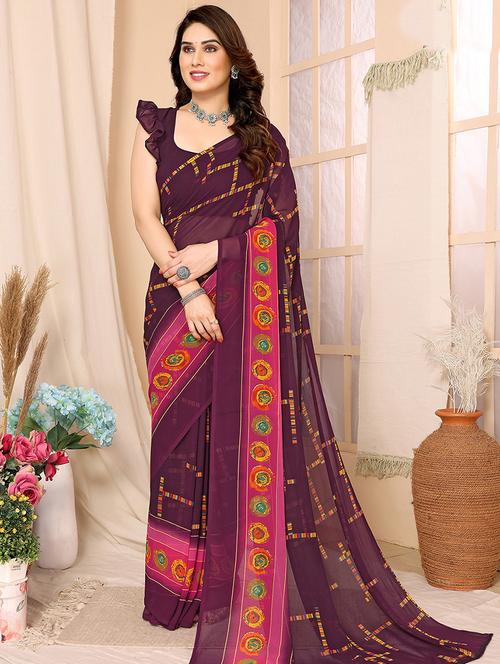 women purple printed georgette saree with blouse - 21441169 - Very Small Image - 1