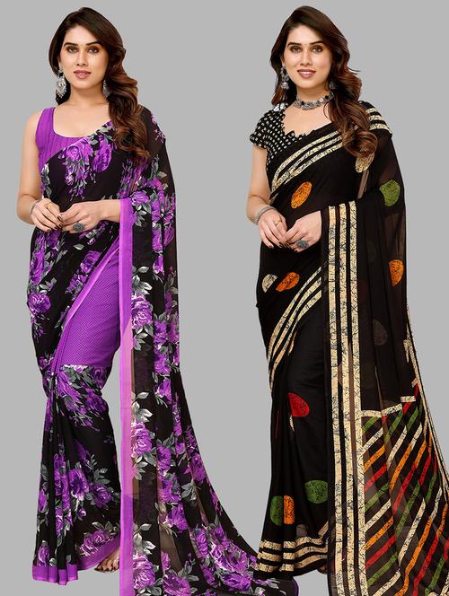 pack of 2 printed casual wear sarees with blouse - 21441173 - Very Small Image - 1