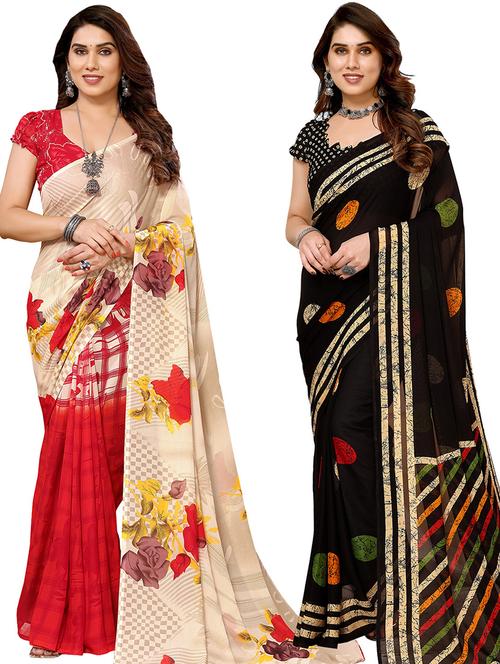 women pack of 2 casual wear sarees with blouse - 21441175 - Very Small Image - 1