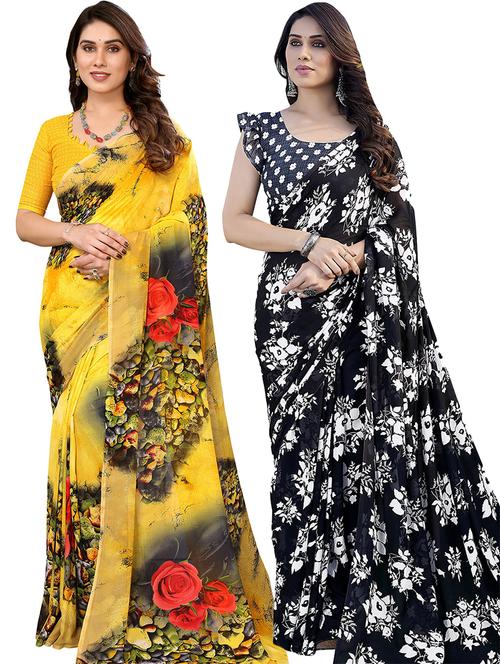 women pack of 2 casual wear sarees with blouse - 21441180 - Very Small Image - 1