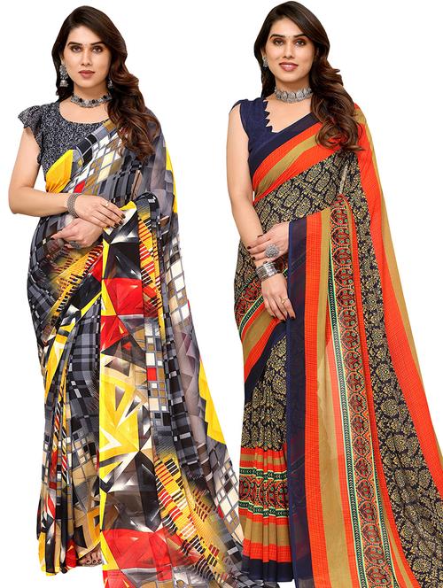 women pack of 2 casual wear sarees with blouse - 21441183 - Very Small Image - 1