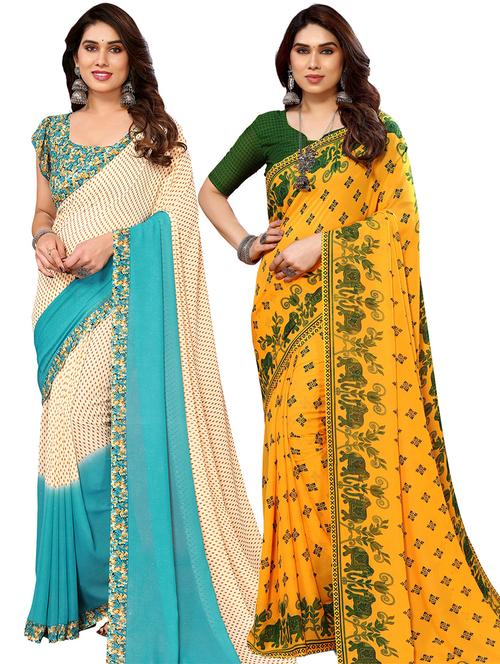 pack of 2 printed casual wear sarees with blouse - 21441186 - Very Small Image - 1