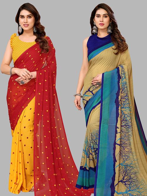women pack of 2 casual wear sarees with blouse - 21441187 - Very Small Image - 1