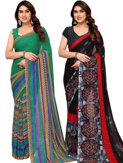 pack of 2 casual wear combo sarees with blouse - 21441188 - Very Small Image - 1