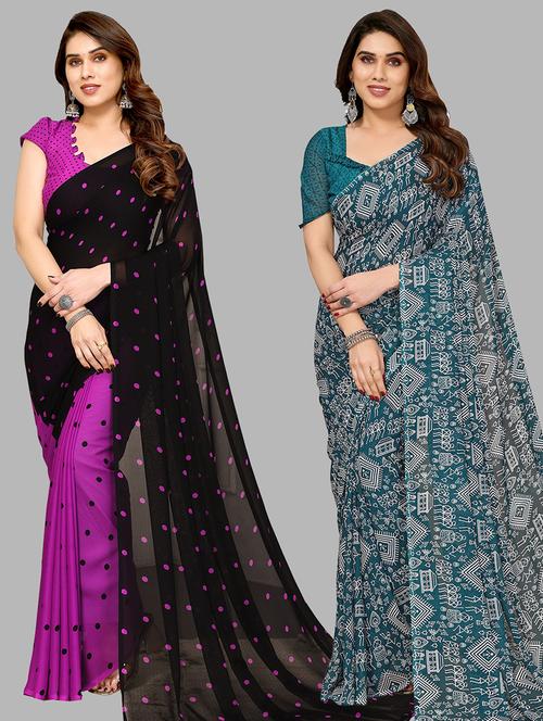 pack of 2 printed casual wear sarees with blouse - 21441190 - Very Small Image - 1