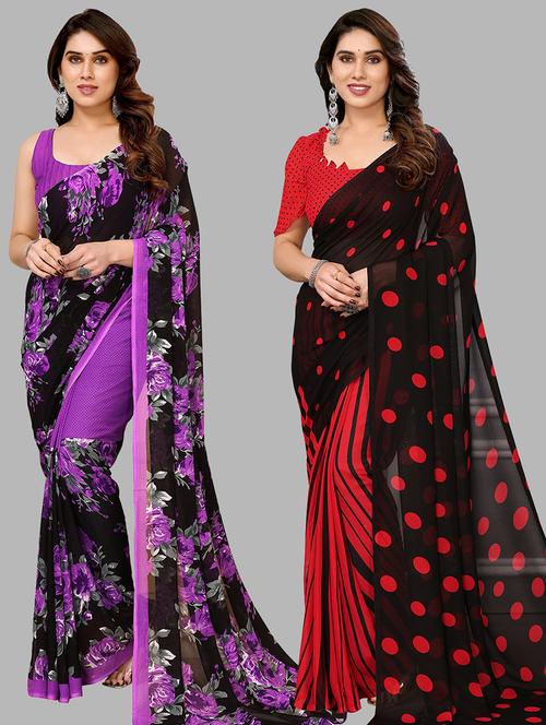 pack of 2 casual wear combo sarees with blouse - 21441191 - Very Small Image - 1