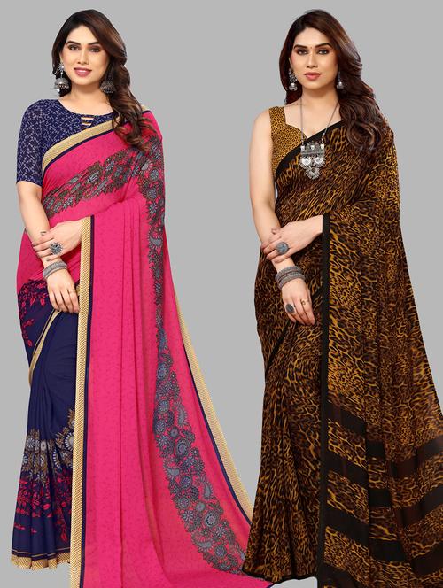women pack of 2 casual wear sarees with blouse - 21441192 - Very Small Image - 1