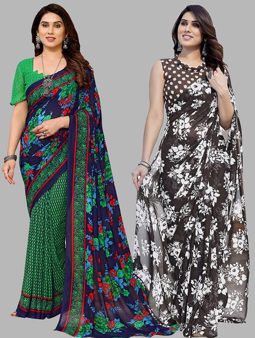 pack of 2 printed casual wear sarees with blouse - 21441195 - Very Small Image - 1