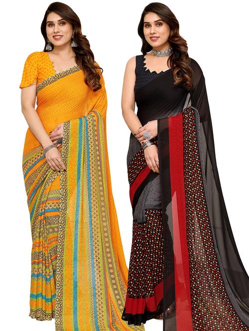 pack of 2 printed casual wear sarees with blouse - 21441196 - Very Small Image - 1