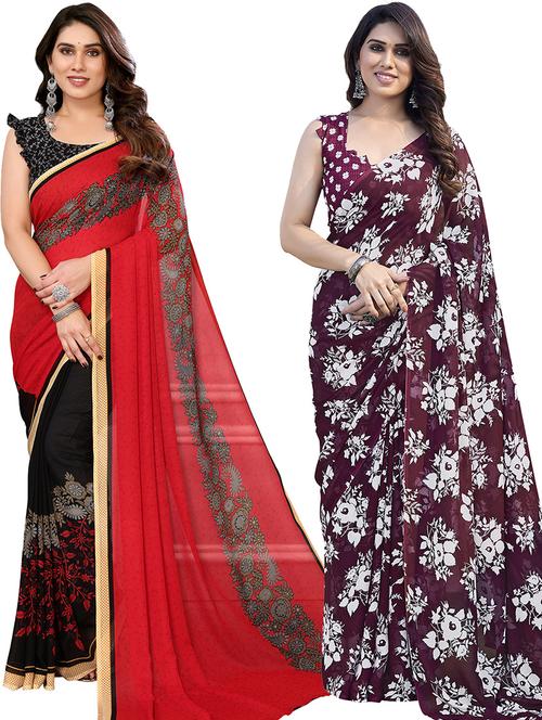 pack of 2 printed casual wear sarees - 21441198 - Very Small Image - 1