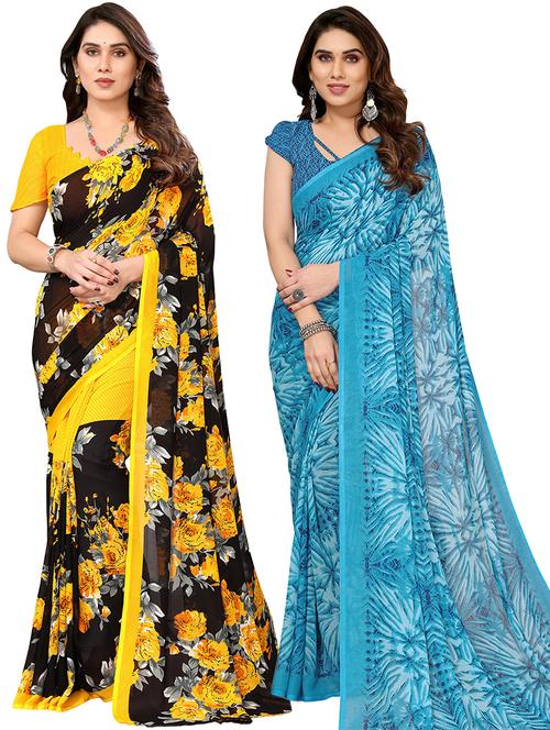 pack of 2 printed sarees with blouse - 21441199 - Very Small Image - 1
