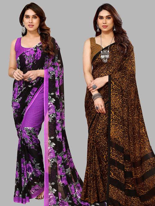 women pack of 2 casual wear sarees with blouse - 21441200 - Very Small Image - 1