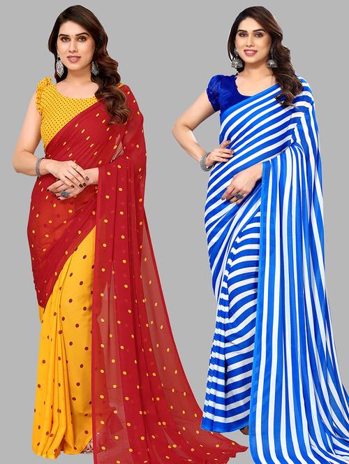 pack of 2 printed casual wear saree with blouse - 21441204 - Very Small Image - 1