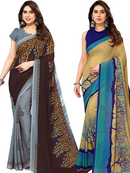 pack of 2 casual wear combo sarees with blouse - 21441208 - Very Small Image - 1
