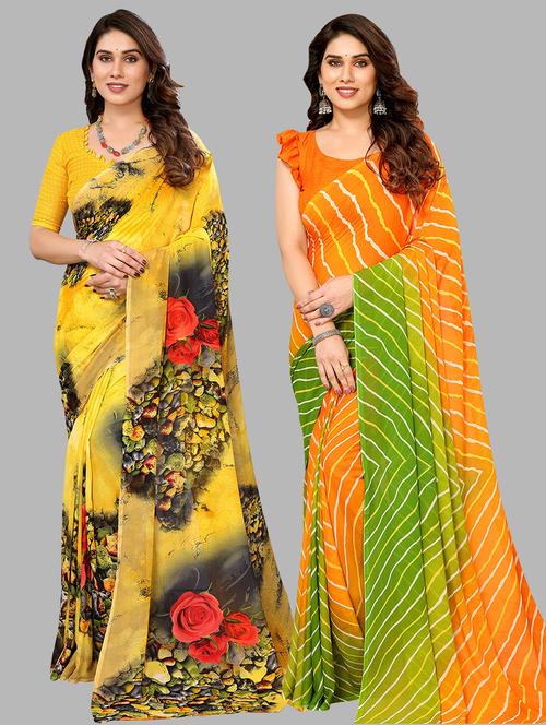 women pack of 2 casual wear sarees with blouse - 21441221 - Very Small Image - 1