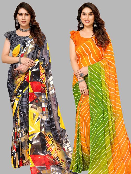 women pack of 2 casual wear sarees with blouse - 21441222 - Very Small Image - 1