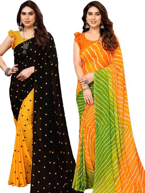pack of 2 casual wear combo sarees with blouse - 21441223 - Very Small Image - 1