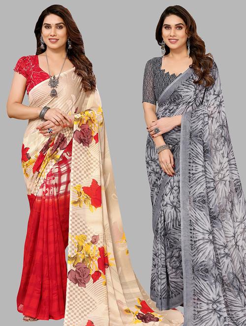 pack of 2 casual wear combo sarees with blouse - 21441226 - Very Small Image - 1