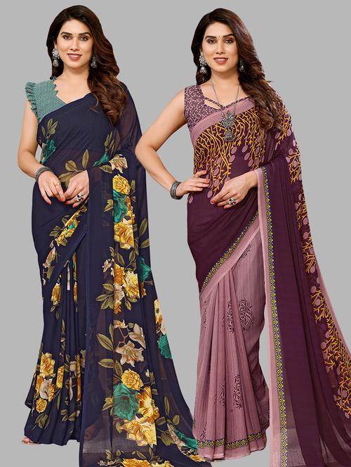 women pack of 2 casual wear sarees with blouse - 21441231 - Very Small Image - 1