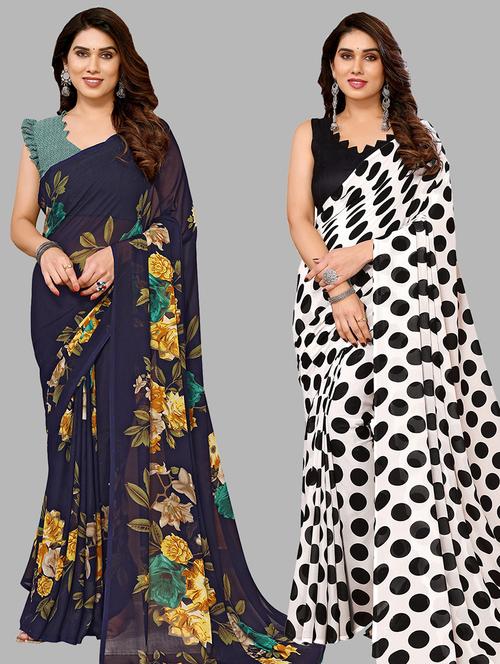 pack of 2 printed casual wear sarees with blouse - 21441232 - Very Small Image - 1